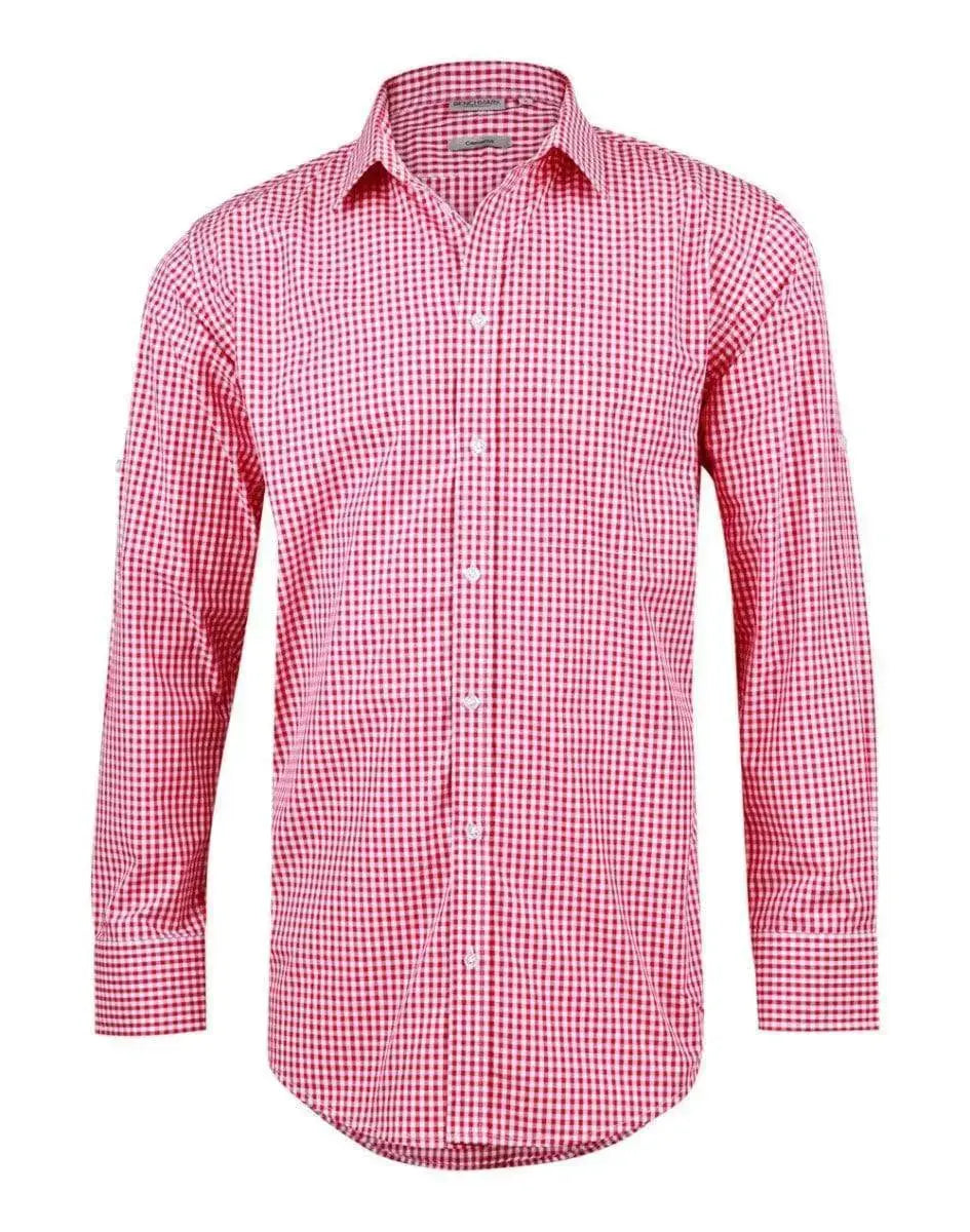 BENCHMARK Men’s Gingham Check Long Sleeve Shirt with Roll-up Tab Sleeve M7300L Metro Workwear.